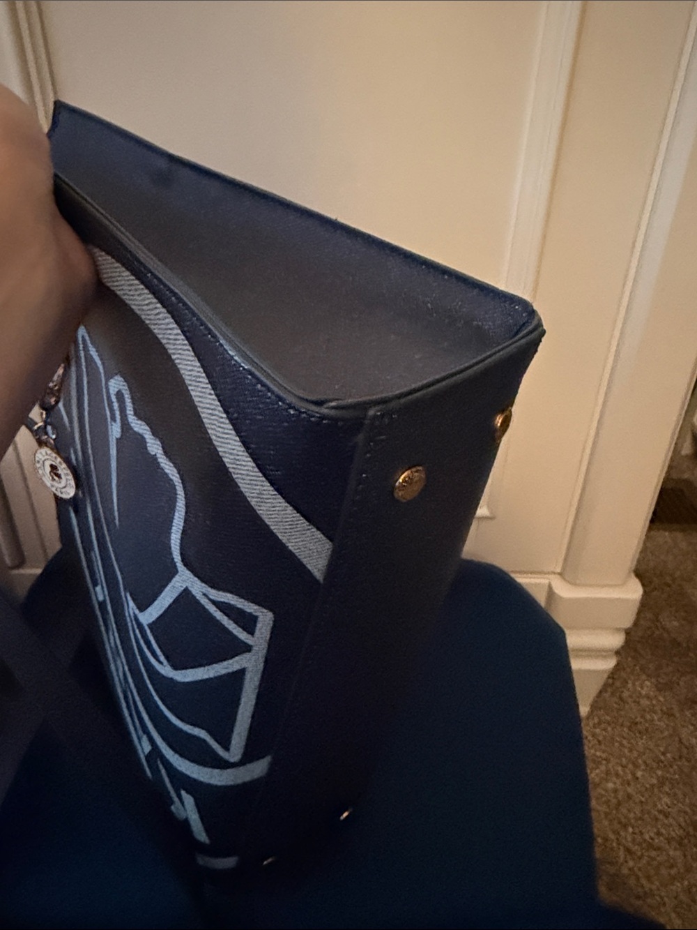 Karl Lagerfeld Navy and Light Blue Logo Tote with Charm - Picture 9 of 15